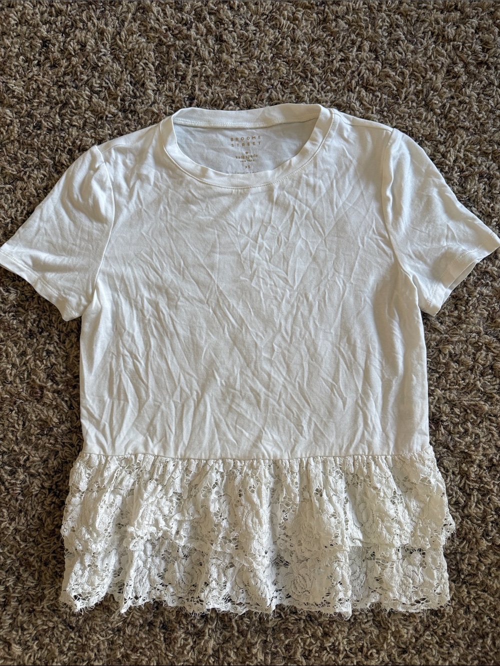 kate spade White Peplum Lace-Hem Short Sleeve Top